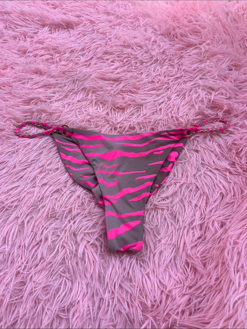 Beach Bunny Neon Pink Zebra-Stripe Bikini Bottom